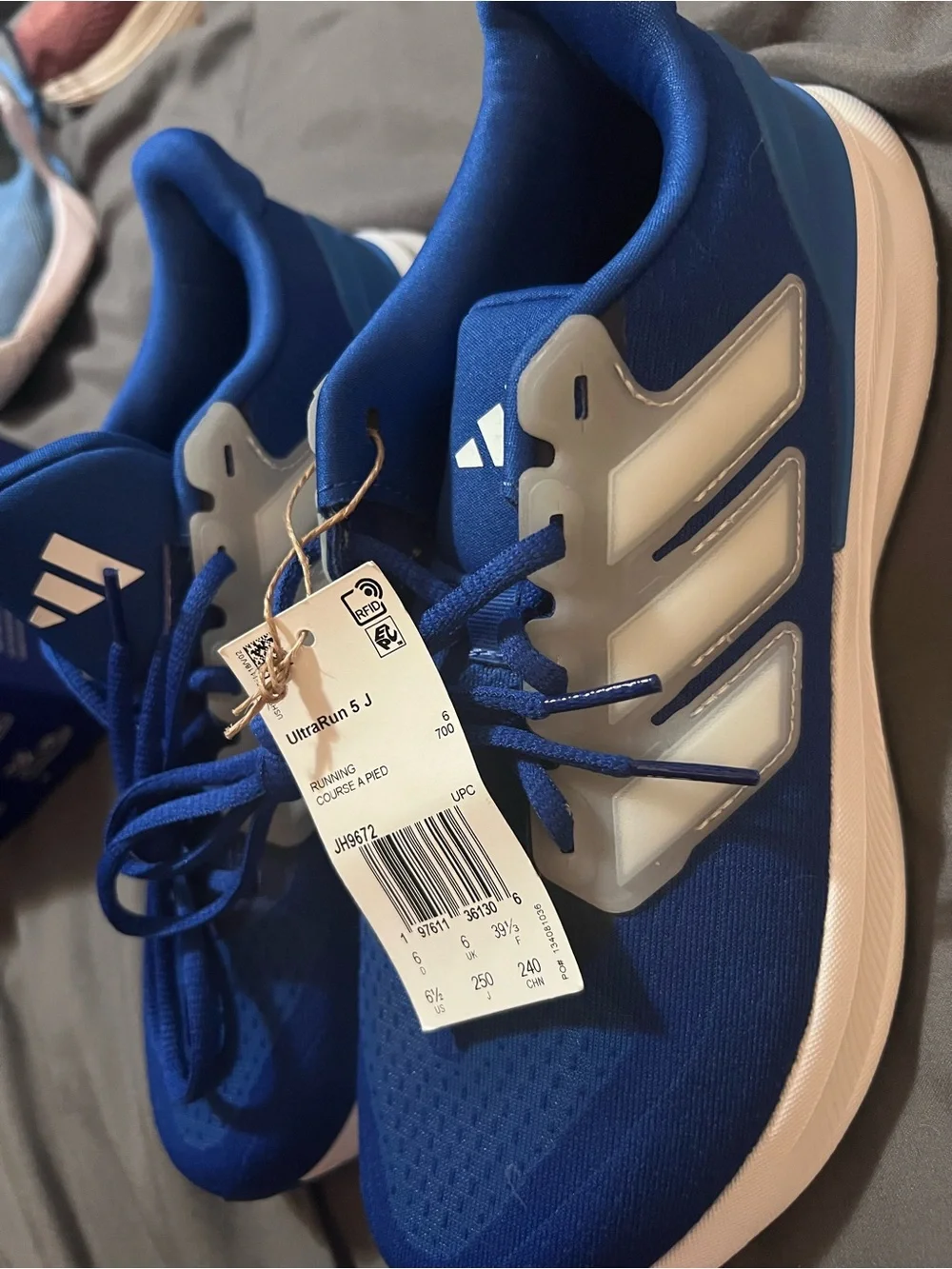 adidas Blue Lace-Up Running Sneakers with White Stripes